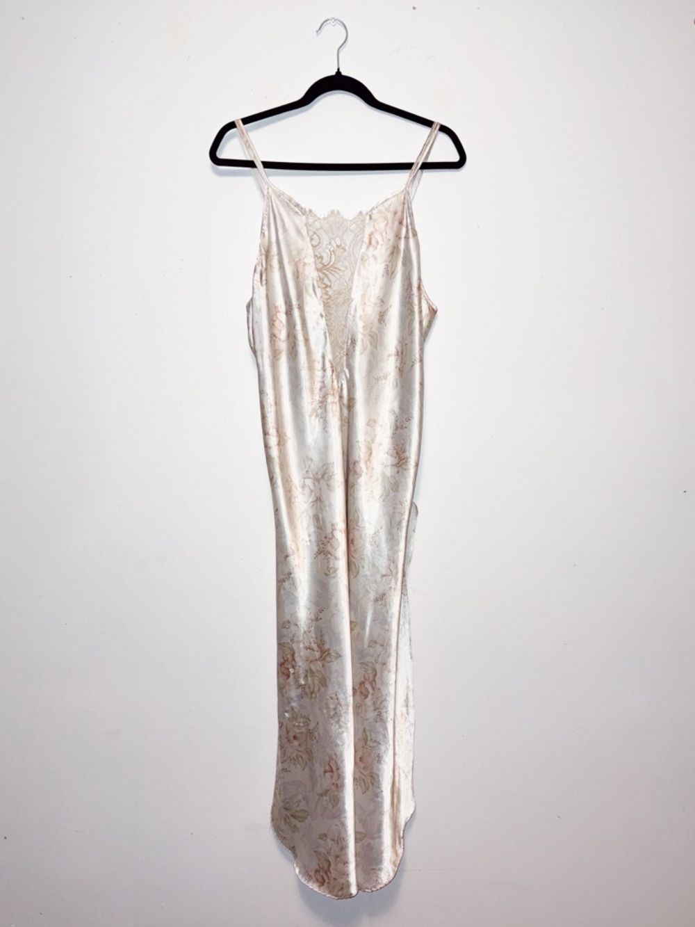 Vintage Slip Dress with Floral Lace Trim and high Double Slits